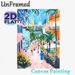 Tropical Town Street Painting Poster, Vibrant Brushstroke Style Poster, Lively Colorful Town Scene With Palm Trees And Pedestrians, Brings Warm_maomaolike.com