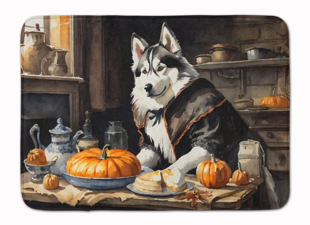 Siberian Husky Fall Kitchen Pumpkins Memory Foam Kitchen Mat Machine Washable Anti-Fatigue Mat Cushion Comfort Bath Mat Or Kitchen Rug_maomaolike.com