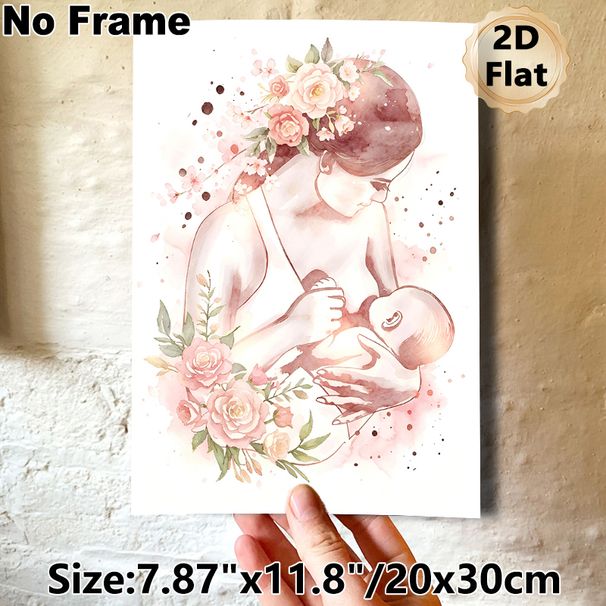 Mother And Baby Embrace Painting Poster, Delicate Watercolor Floral Accent Poster, Warm Tender Artwork Ideal For Bedroom, Home Wall Decor_maomaolike.com
