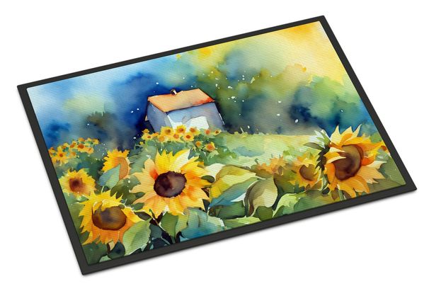 Sunflowers In Watercolor Doormat Front Door Mat Indoor Outdoor Rugs For Entryway, Non Slip Washable Low Pile, 24H X 36W_maomaolike.com