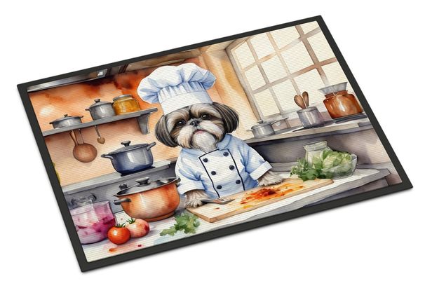 Shih Tzu The Chef Doormat Front Door Mat Indoor Outdoor Rugs For Entryway, Non Slip Washable Low Pile, 24H X 36W_maomaolike.com