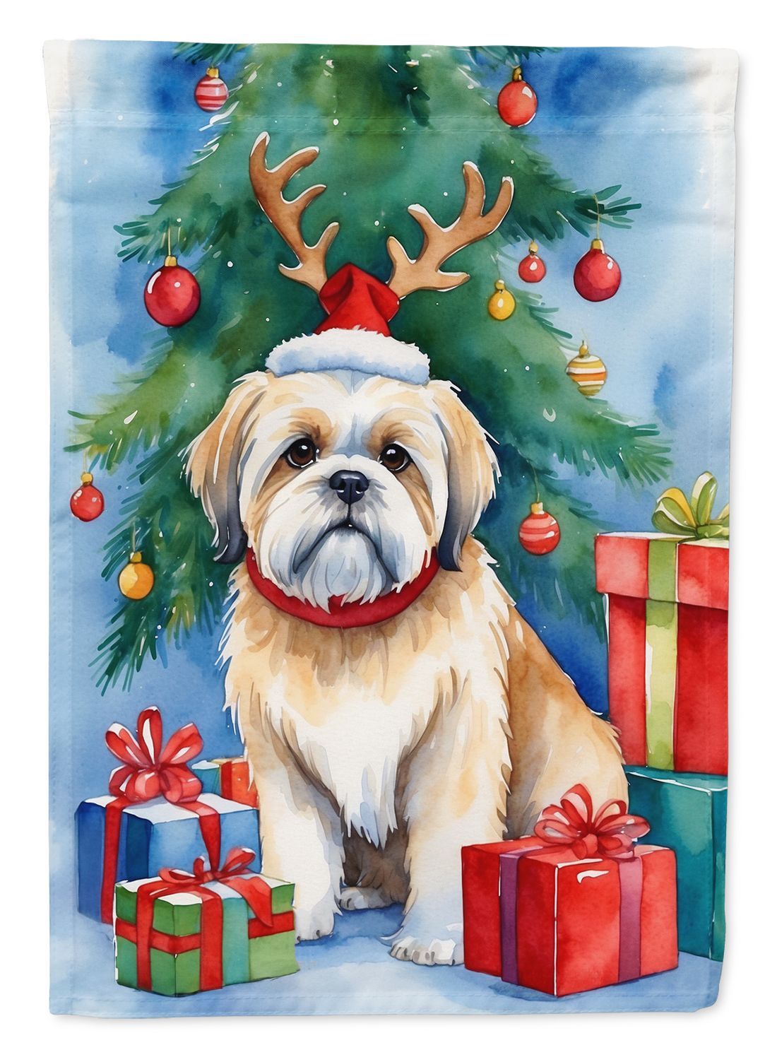 Lhasa Apso Christmas Reindeer House Flag Large Porch Sleeve Pole Decorative Outside Yard Banner Artwork Wall Hanging, Polyester, House Size, Multicolor_maomaolike.com