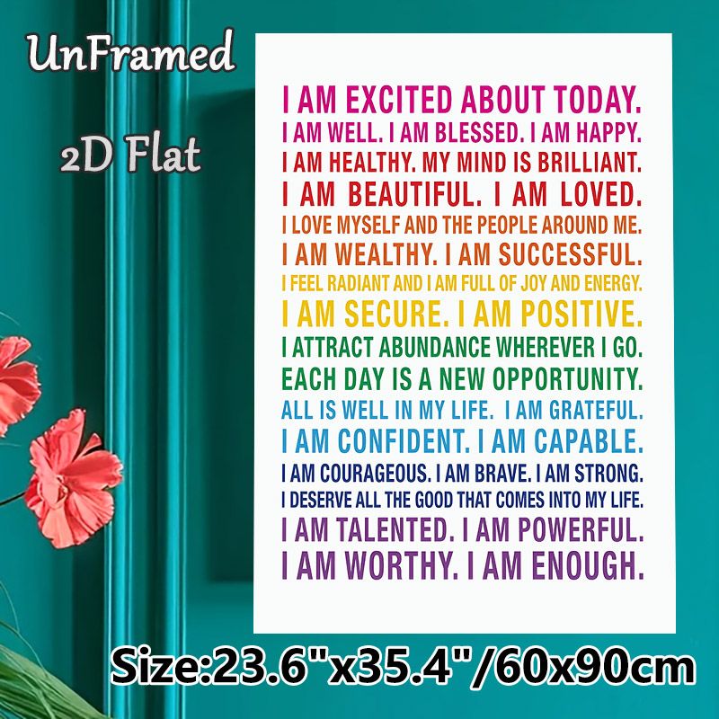 Positive Affirmations Painting Poster, Vibrant Colorful Typography Poster, Inspirational Self-affirmation Statements To Boost Daily Positivity_maomaolike.com