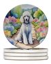 White Poodle Spring Path Large Sandstone Coasters Pack Of 4 Absorbent Round Coasters Decor Gifts For Men Or Women, 4 In, Multicolor_maomaolike.com