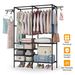 Clothing Rack Clothes Rack, 66'' Multifunctional Garment Rack For Hanging Clothes, 4 Tiers Portable Closet Rack With 4 Hooks & 2 Hanging Rods, Coated Metal Freestanding Closet Wardrobe System, Black_maomaolike.com