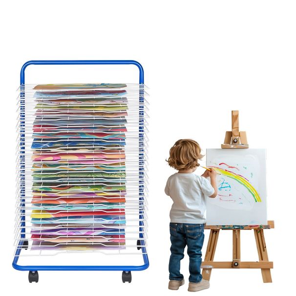 VEVOR Art Drying Rack 25 Removable Shelves Paint Drying Rack With 4 Wheels Blue_maomaolike.com