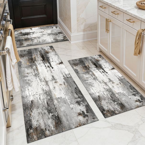 Three-piece Kitchen Rug Set, Non-slip And Washable, Abstract Pattern Kitchen Hallway Rug, Soft And Comfortable, Suitable For Sinks, Floors, Entrances, Hallways And Bathrooms._maomaolike.com