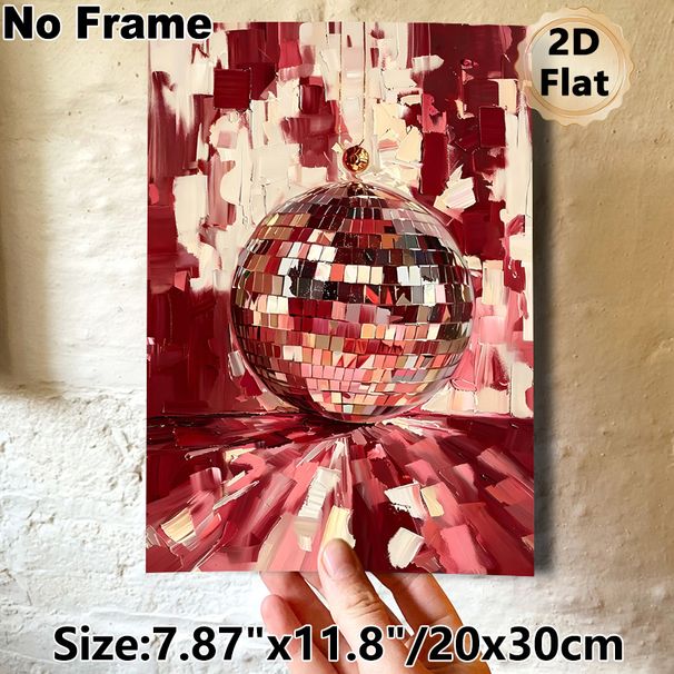 Disco Ball Painting Poster, Textured Palette Knife Style Poster, Vibrant Red-toned Retro Disco Decor Ideal For Living Room, Bar Or Entertainment Space_maomaolike.com