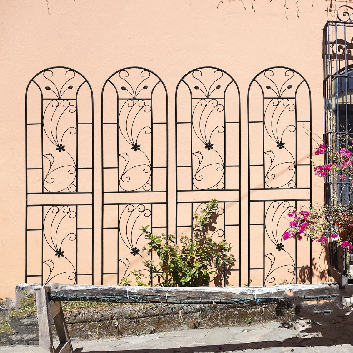 4 Pack Metal Garden Trellis 86.7" X 19.7" Rustproof Trellis For Climbing Plants Outdoor Flower Support Peacock Style Black_maomaolike.com