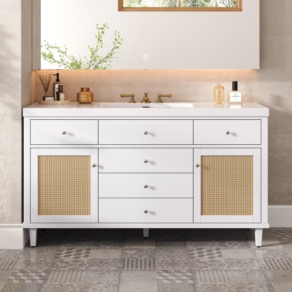CREASION 84" White Double-Sink Bathroom Vanity: 2 Ceramic Sinks, Quartz Top, Adjustable Shelves, 3 Drawers, Silver Handles, Soft Close Hinges_maomaolike.com