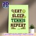 Tennis Themed Painting Poster, Playful Typographic Graphic Poster, "Eat Sleep Tennis Repeat" Design With Racket, Balls, Net & Sneakers, Sporty Decor_maomaolike.com