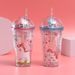 creative cartoon double layer plastic straw cup student summer couple casual plastic ice cup gift wholesale_maomaolike.com