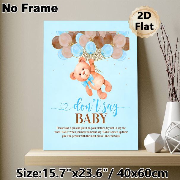 Baby Shower "Don't Say Baby" Painting Poster, Soft Watercolor Style Teddy Bear & Balloons Poster, Fun Party Game Sign Ideal For Baby Shower Gatherings_maomaolike.com