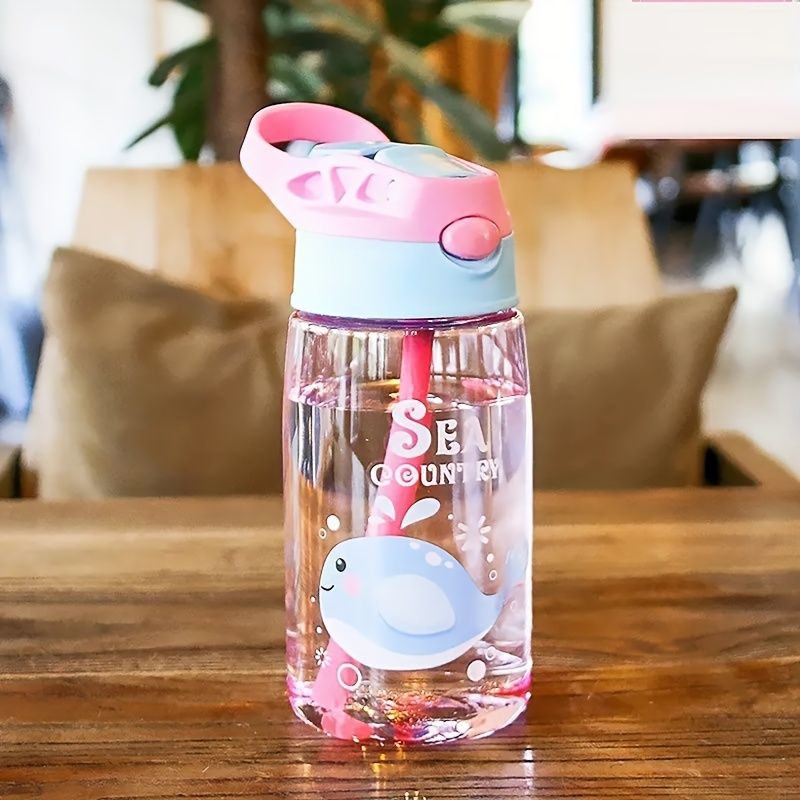 1pc 16.23oz Cute Cartoon Water Bottle, Portable Sports Water Cup With Straw, Suitable For Outdoor Camping Picnic Travel_maomaolike.com