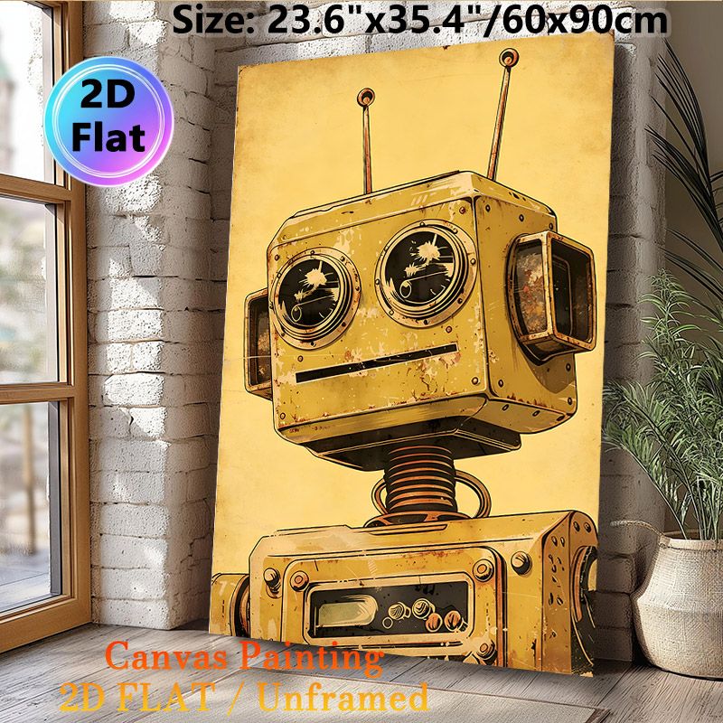 Vintage Robot Painting Poster, Retro Weathered Rusty Robot Illustration Poster, Unique Nostalgic Decor For Home Office, Living Room_maomaolike.com