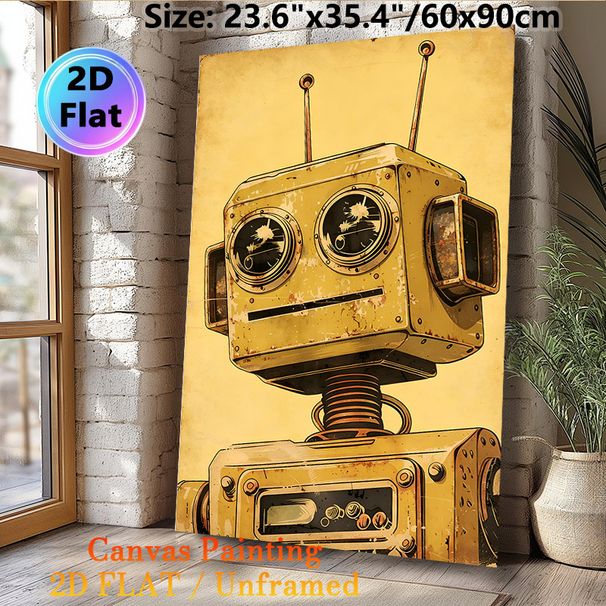 Vintage Robot Painting Poster, Retro Weathered Rusty Robot Illustration Poster, Unique Nostalgic Decor For Home Office, Living Room_maomaolike.com