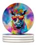 Hippie Animal Rhinoceros Large Sandstone Coasters Pack Of 4 Absorbent Round Coasters Decor Gifts For Men Or Women, 4 In, Multicolor_maomaolike.com