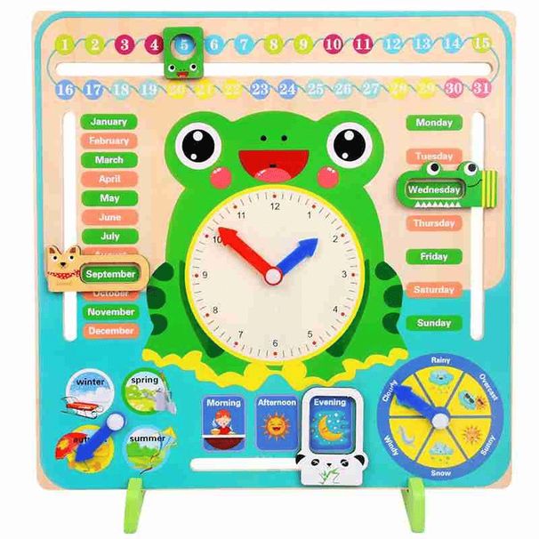 Montessori Wood Clock Teaching Aids Baby Weather Season Calendar Clock Time Cognition Preschool Education Toys For Children_maomaolike.com