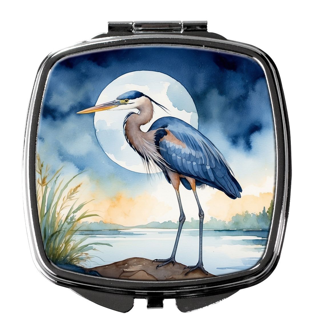 Blue Heron Under The Moonlight Compact Mirror Decorative Travel Makeup Mirror For Women Girls Gifts Pocket Makeup Mirror Folding Handheld_maomaolike.com