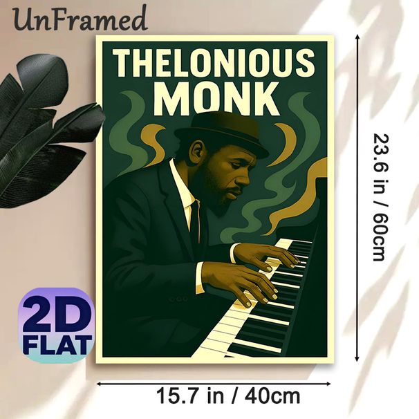 Thelonious Monk Jazz Theme Painting Poster, Vintage-toned Retro Jazz Pianist Playing Piano Poster, Rich Jazz Atmosphere Decor Ideal For Music Studio_maomaolike.com