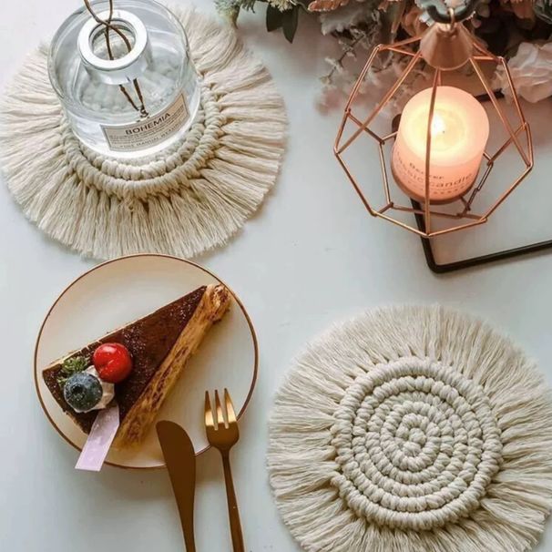 Hand-woven Coaster White Cotton Rope Tassel Heat Insulation Simple Desktop Decorative Mat Manufacturer Wholesale Direct Supply_maomaolike.com