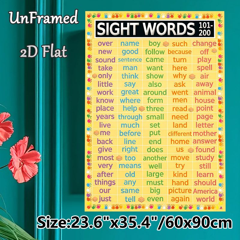 Sight Words 101-200 Painting Poster, Vibrant Educational Word Chart Poster, Aids In Vocabulary Learning Ideal For Classrooms And Study Spaces_maomaolike.com