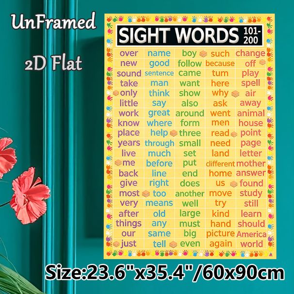 Sight Words 101-200 Painting Poster, Vibrant Educational Word Chart Poster, Aids In Vocabulary Learning Ideal For Classrooms And Study Spaces_maomaolike.com