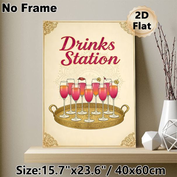 Drinks Station Painting Poster, Vintage Decorative Style With Elegant Cocktail Tray Illustration Poster, Warm Drink-themed Decor Ideal For Bars_maomaolike.com