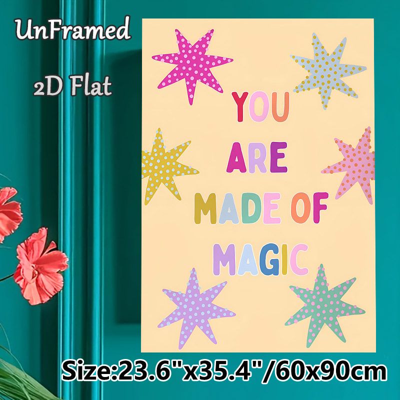 You Are Made Of Magic Inspirational Painting Poster, Pastel-colored Polka Dot Star Pattern Poster, Uplifting Quote Decor To Boost Mood Ideal For_maomaolike.com