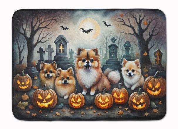 Pomeranian Spooky Halloween Memory Foam Kitchen Mat Machine Washable Anti-Fatigue Mat Cushion Comfort Bath Mat Or Kitchen Rug_maomaolike.com