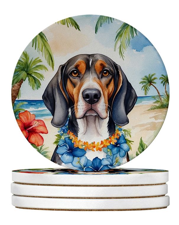American English Coonhound Luau Large Sandstone Coasters Pack Of 4 Absorbent Round Coasters Decor Gifts For Men Or Women, 4 In, Multicolor_maomaolike.com