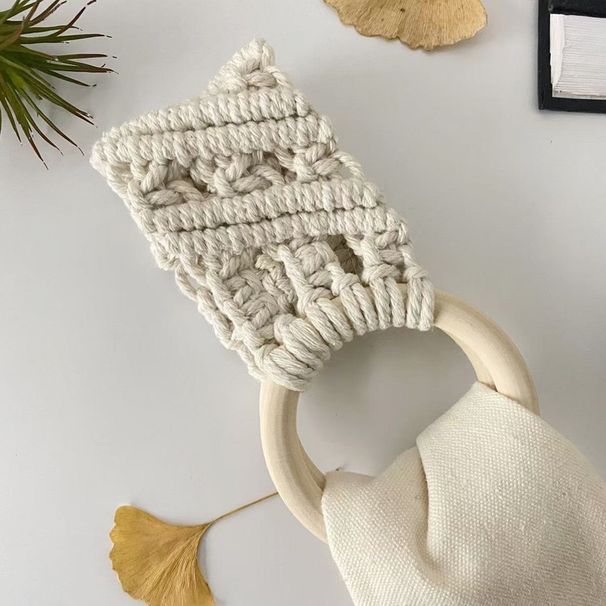 Nordic Homestay Handmade Cotton Rope Woven Decorative Tapestry Towel Rack Decor Boutique Wooden Ring Hanging Ornament_maomaolike.com