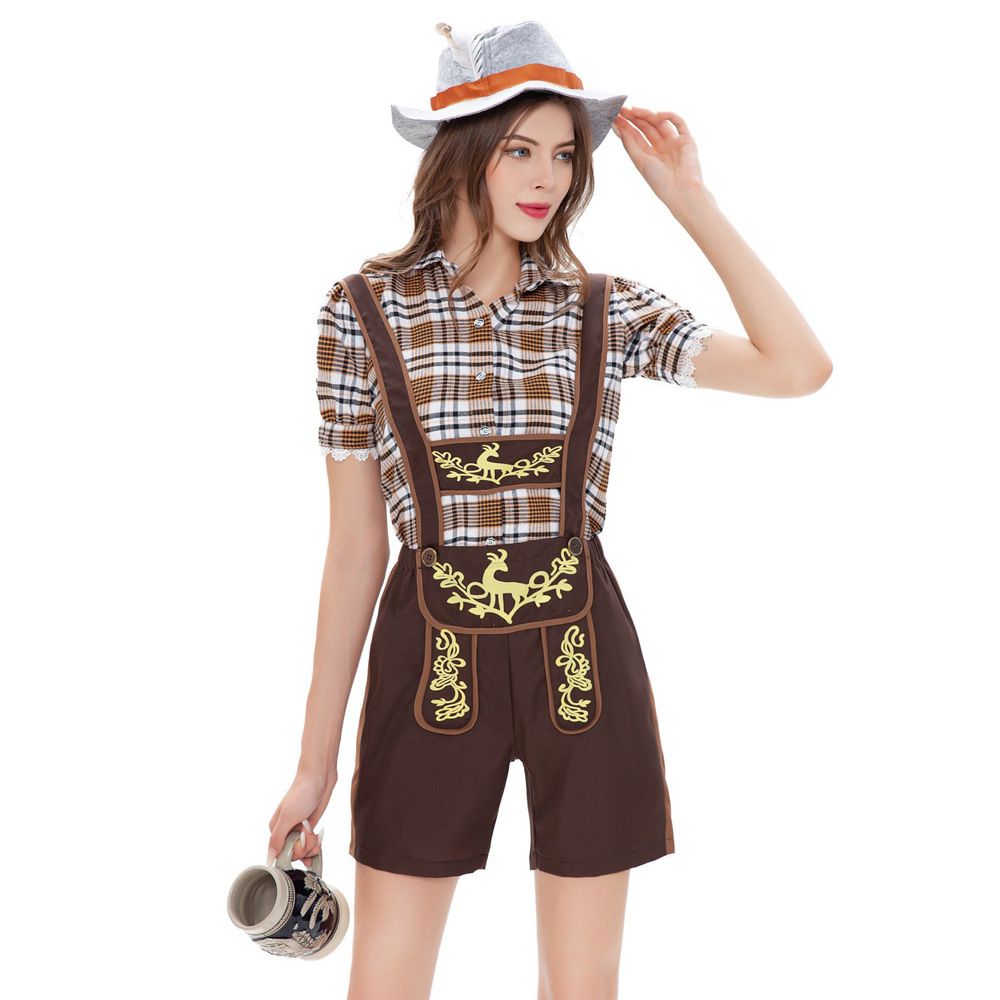 Women's Clothing German Munich Oktoberfest clothing plaid overalls suit Bavaria Ding Dong clothing bottoming shirt_maomaolike.com
