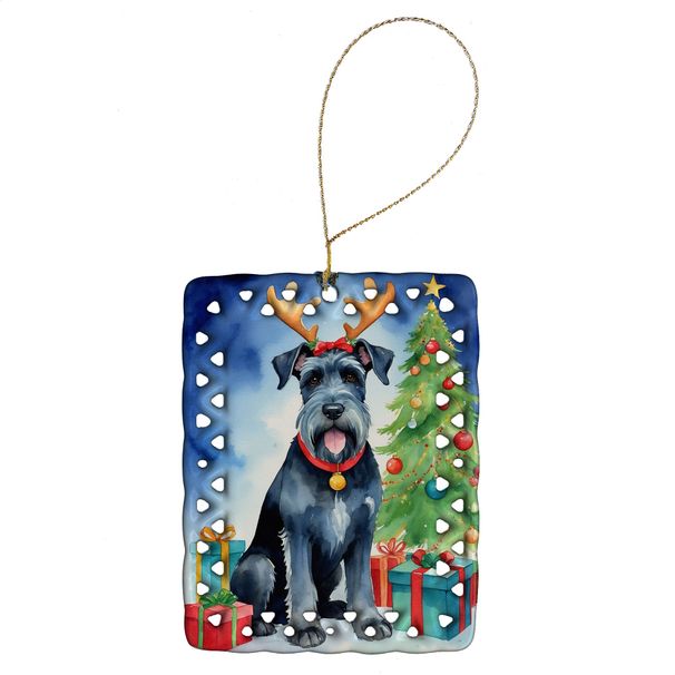 Giant Schnauzer Pointer Christmas Reindeer Porcelain Ornament Christmas Tree Hanging Decorations For Home Christmas Holiday, Rectangle, Gift, Multicolor_maomaolike.com