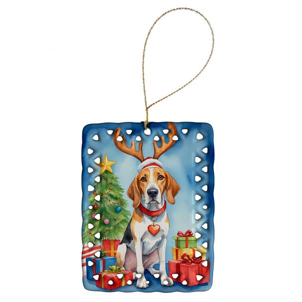 English Foxhound Christmas Reindeer Porcelain Ornament Christmas Tree Hanging Decorations For Home Christmas Holiday, Rectangle, Gift, Multicolor_maomaolike.com