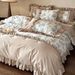 Vintage Style French Four-Piece Set Floral Print Pure Cotton Ruffled Edge Duvet Cover Bed Sheet 1.8m Bedding_maomaolike.com