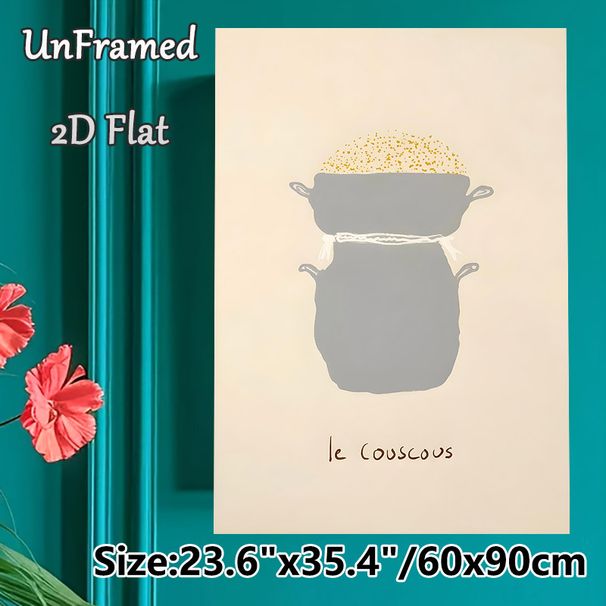 Couscous Cooking Pot Painting Poster, Minimalist Soft-toned Hand-drawn Pot With Couscous Grains Poster, Simple Culinary-themed Decor For Kitchen_maomaolike.com