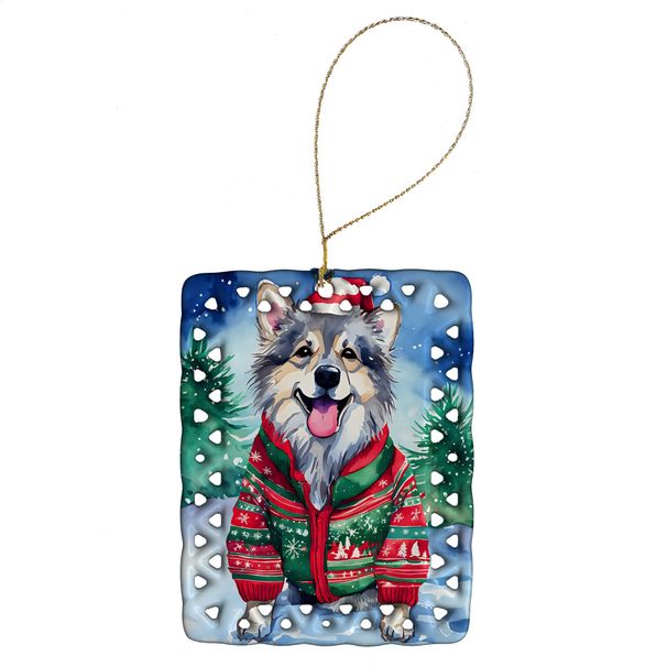 Keeshond Christmas Porcelain Ornament Christmas Tree Hanging Decorations For Home Christmas Holiday, Rectangle, Gift, Multicolor_maomaolike.com
