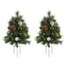 22.5in Christmas Tree 2-Pack Outdoor Pre-Lit Artificial Pine Cordless With 24 Warm White Lights And Stakes_maomaolike.com