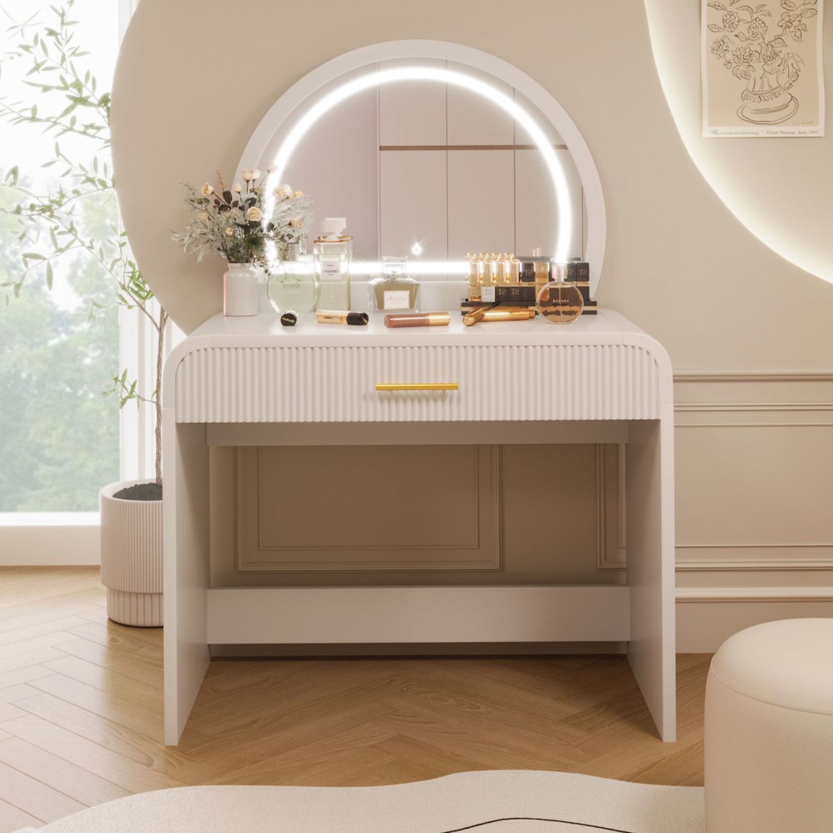 39" Makeup Vanity Table With Mirror Touch Screen Lighted Mirror, Dressing Table With Drawer For Bedroom, White_maomaolike.com