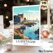 Brittany France Coastal Village Painting Poster, Warm-toned Stylized Illustration Poster, Serene Harbor Scene With Boats & Stone Cottages, Peaceful_maomaolike.com