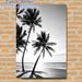 Beach Palm Tree Painting Poster, Monochrome Silhouetted Palm Trees On Sunlit Beach Poster, Provides Tranquil Coastal Atmosphere, Suitable For Living_maomaolike.com