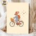 Cycling Mouse Painting Poster, Soft-toned Cute Cartoon Poster, Whimsical Design Featuring Mouse In Striped Outfit Riding Bike With Bread Basket And_maomaolike.com