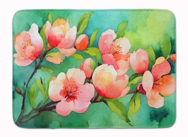 Delaware Peach Blossom In Watercolor Memory Foam Kitchen Mat Machine Washable Anti-Fatigue Mat Cushion Comfort Bath Mat Or Kitchen Rug_maomaolike.com