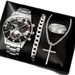 Luxury Men Quartz Wrist Watch With Roman Scale, Cross Necklace Fashion Bracelet Ring Set, Ideal Father's Day Valentine Gift For Dad Boyfriend Family_maomaolike.com