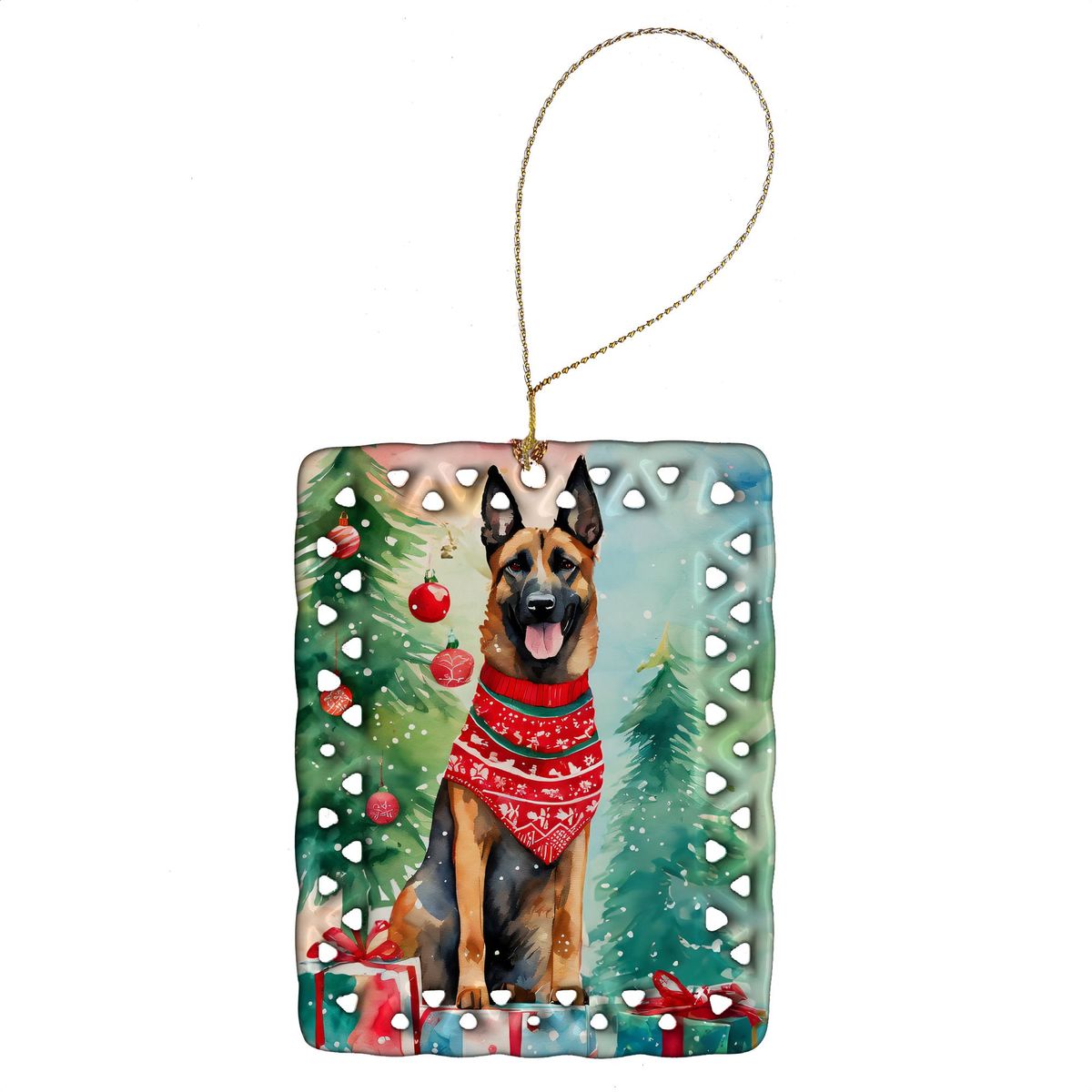 Belgian Malinois Christmas Porcelain Ornament Christmas Tree Hanging Decorations For Home Christmas Holiday, Rectangle, Gift, Multicolor_maomaolike.com