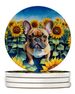 French Bulldog In Sunflowers Large Sandstone Coasters Pack Of 4 Absorbent Round Coasters Decor Gifts For Men Or Women, 4 In, Multicolor_maomaolike.com