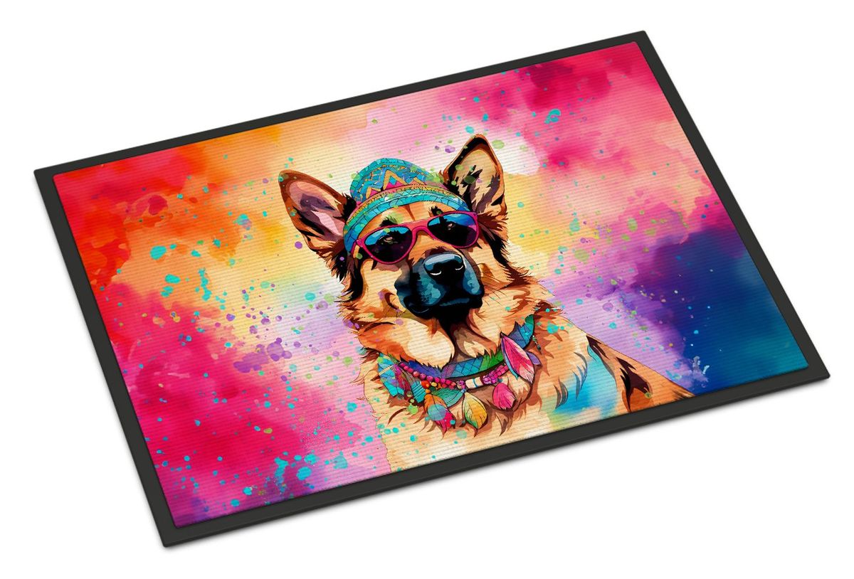 German Shepherd Hippie Dawg Doormat Front Door Mat Indoor Outdoor Rugs For Entryway, Non Slip Washable Low Pile, 24H X 36W_maomaolike.com