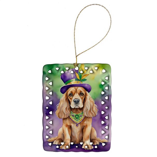 Cocker Spaniel King Of Mardi Gras Porcelain Ornament Christmas Tree Hanging Decorations For Home Christmas Holiday, Rectangle, Gift, Multicolor_maomaolike.com