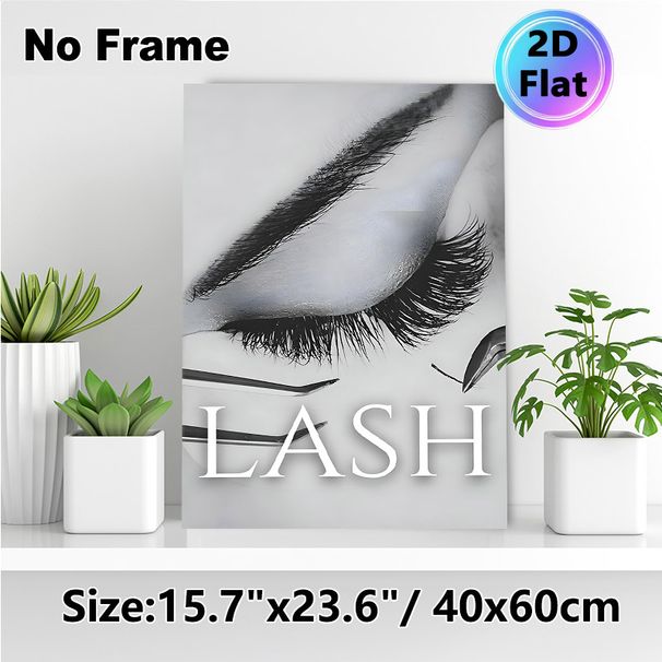Lash Themed Painting Poster, Monochrome Close-up Eyelash & Lash Tool Art Poster, Sleek Beauty-focused Decor Ideal For Beauty Salons, Makeup Studios_maomaolike.com